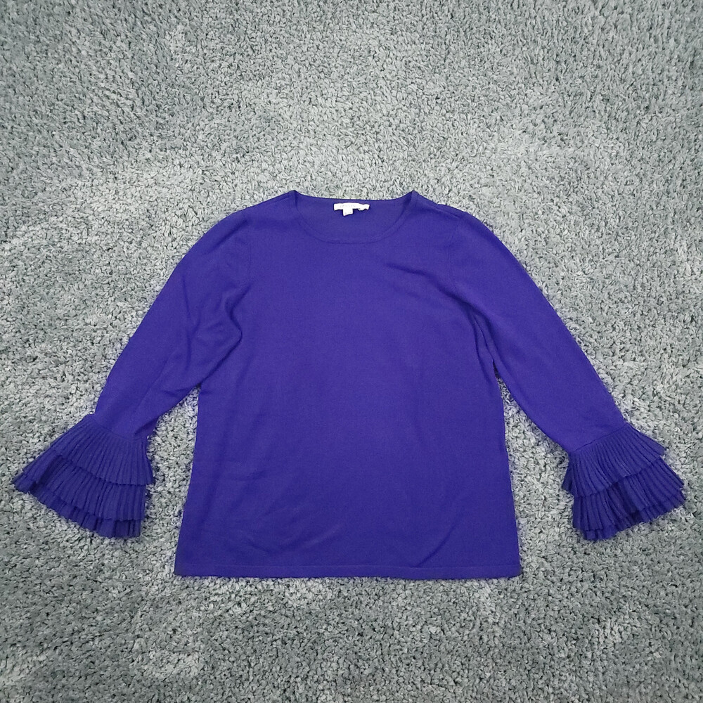 Chicos Shirt Womens 1 Purple Blue Blend Long Ruffle Flare Sleeve Pullover